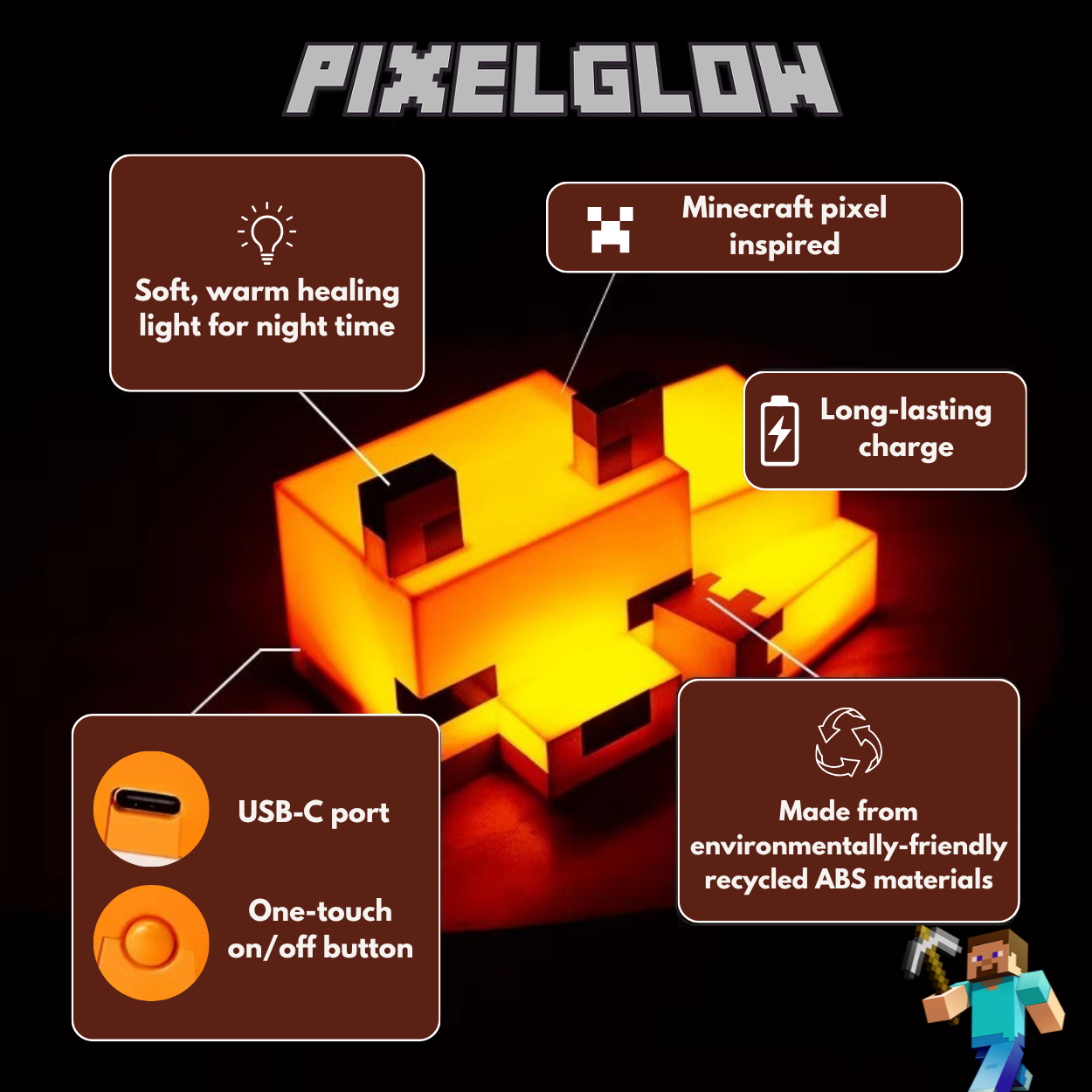 PixelGlow Fox Night Light